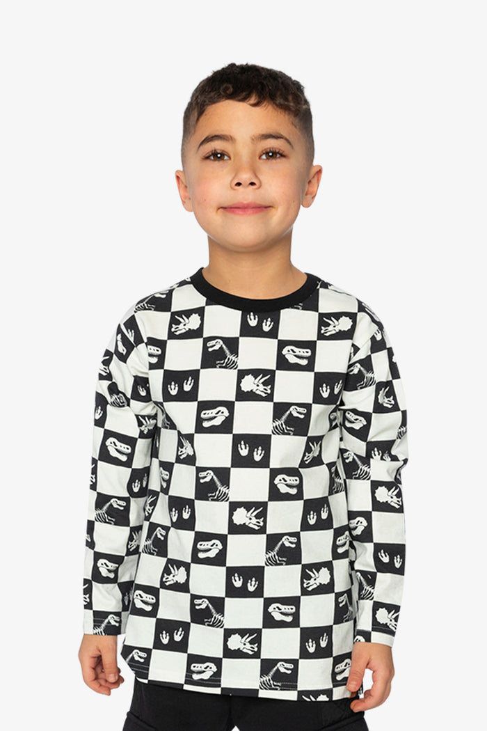 Organic Cotton Long Sleeve T-Shirt Black And White Checker-1
