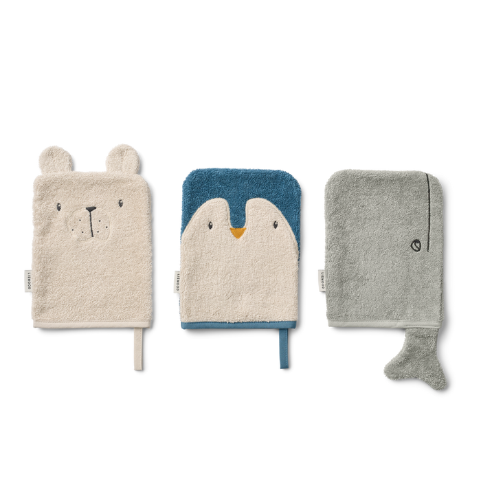 Liewood - Organic Cotton Wash Cloth - Set of 3 - Sylvester - Arctic Sea/Ocean View
