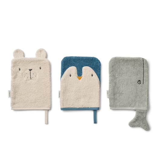 Liewood - Organic Cotton Wash Cloth - Set of 3 - Sylvester - Arctic Sea/Ocean View