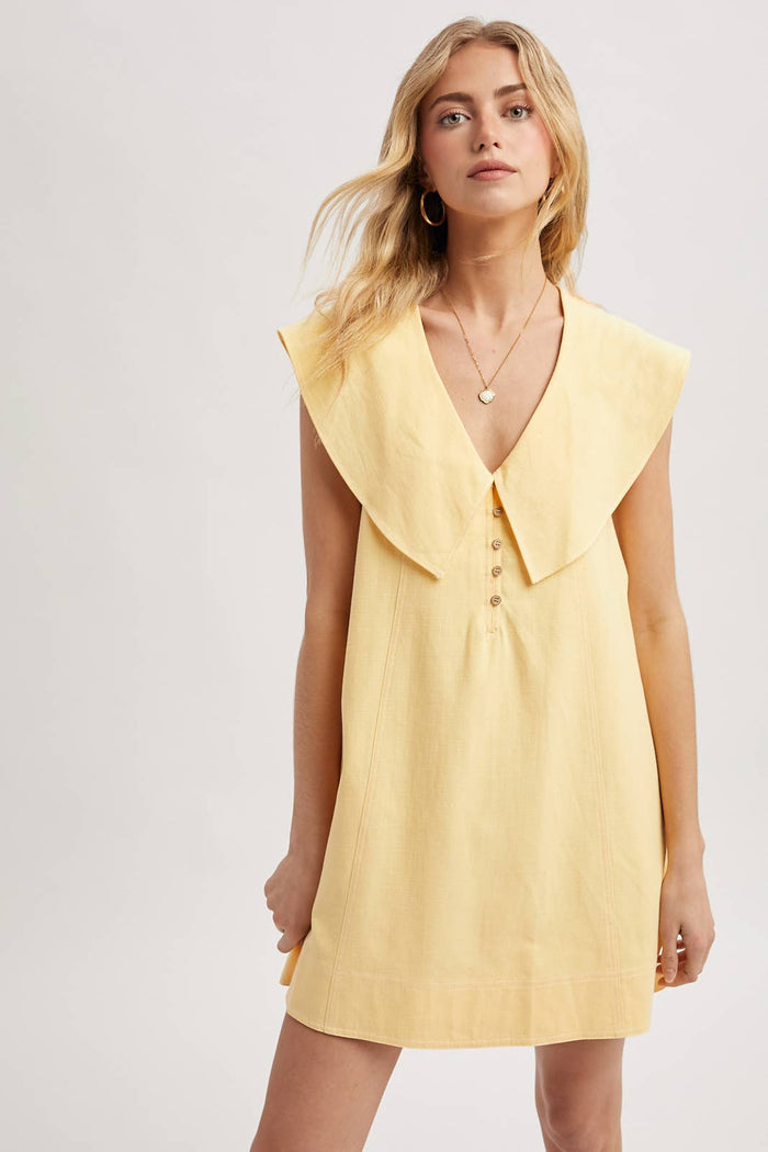 OVERSIZED SAILOR COLLAR MINI DRESS / WL25-11518: LEMON/WHITE