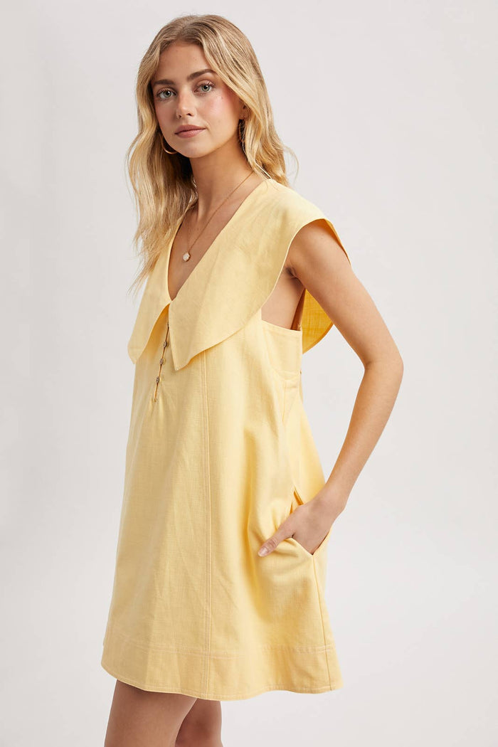 OVERSIZED SAILOR COLLAR MINI DRESS / WL25-11518: LEMON/WHITE