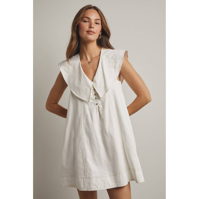 OVERSIZED SAILOR COLLAR MINI DRESS / WL25-11518: LEMON/WHITE