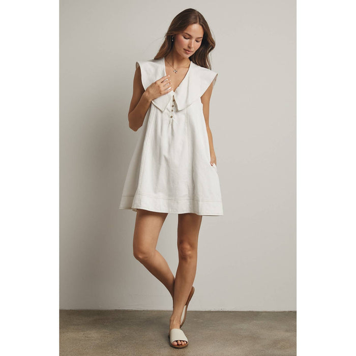 OVERSIZED SAILOR COLLAR MINI DRESS / WL25-11518: LEMON/WHITE