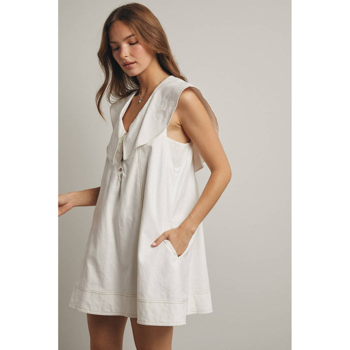 OVERSIZED SAILOR COLLAR MINI DRESS / WL25-11518: LEMON/WHITE