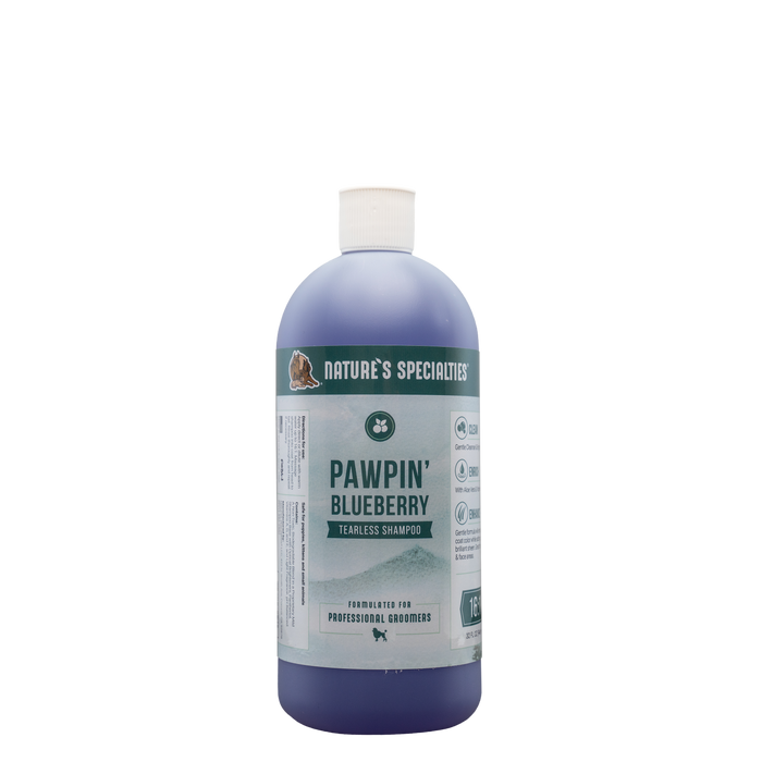 32 oz bottle of Nature's Specialties Pawpin' Blueberry Tearless face & body shampoo for pets.