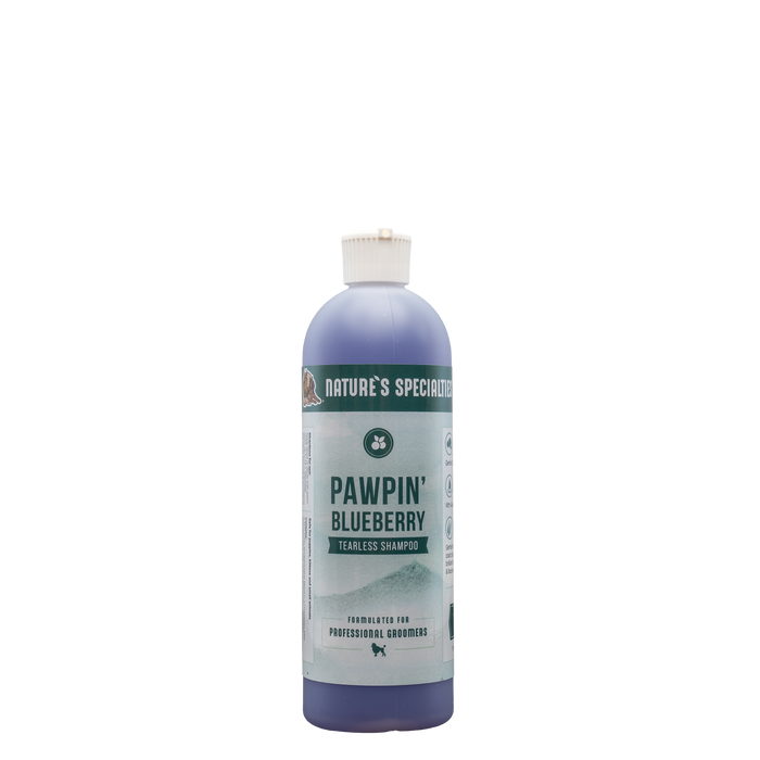 16 oz bottle of Nature's Specialties Pawpin' Blueberry Tearless shampoo for dogs.