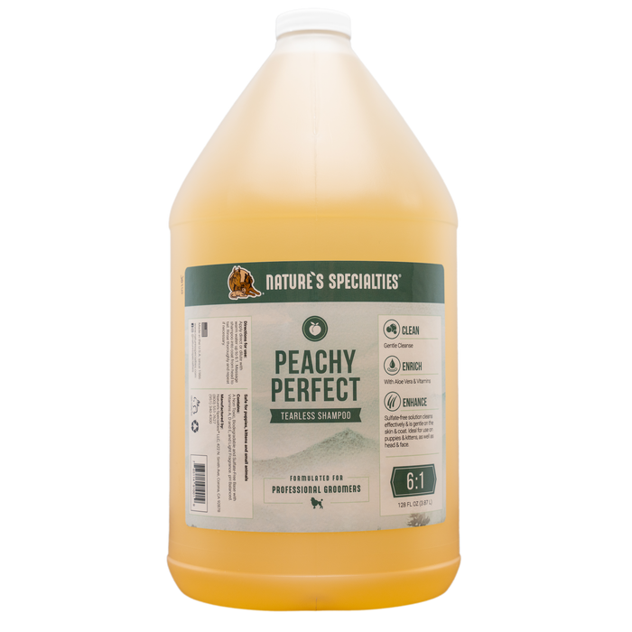 128 oz bottle of Nature's Specialties Peachy Perfect gentle shampoo for puppies & kittens.