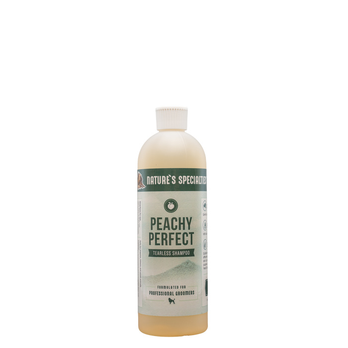 16 oz bottle of Nature's Specialties Peachy Perfect sulfate-free shampoo for puppies & kittens.