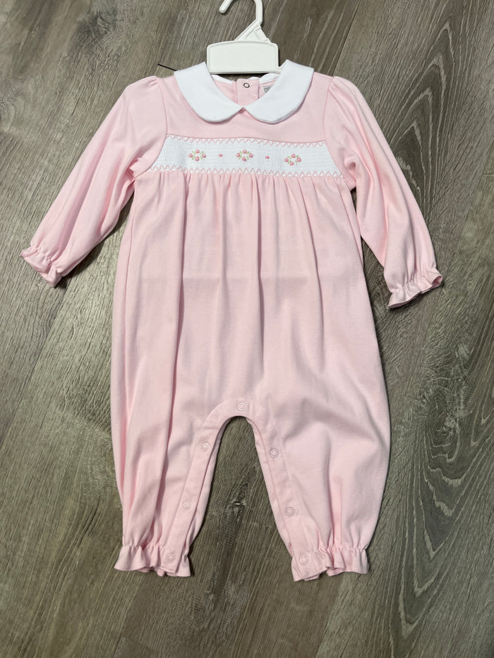 Petit Bebe Pink Knit Smocked Long Romper
