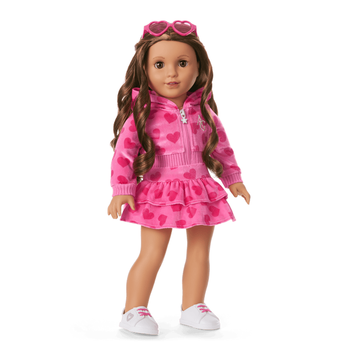 Pink Hearts Hoodie Dress for Girls & 18-inch Dolls