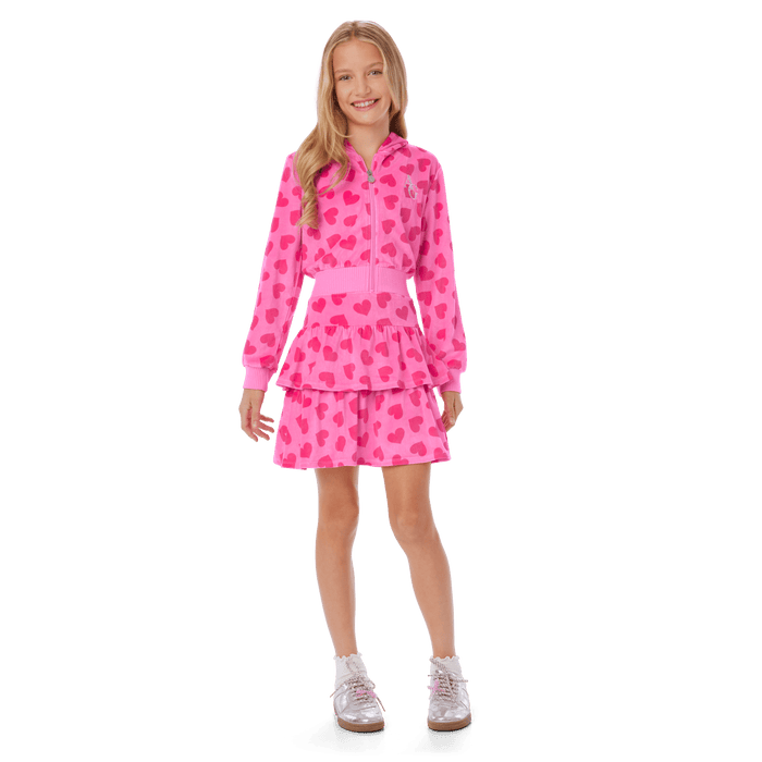 Pink Hearts Hoodie Dress for Girls & 18-inch Dolls