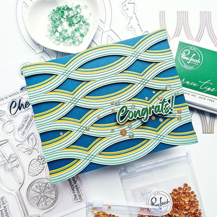 Pinkfresh Studio - Press Plate - Twist Pattern. 1 pc press plate set designed by Kaitlin Sheaffer. Made to coordinate with the Twist Pattern die. Available at Embellish Away located in Bowmanville Ontario Canada. Example by brand ambassador.
