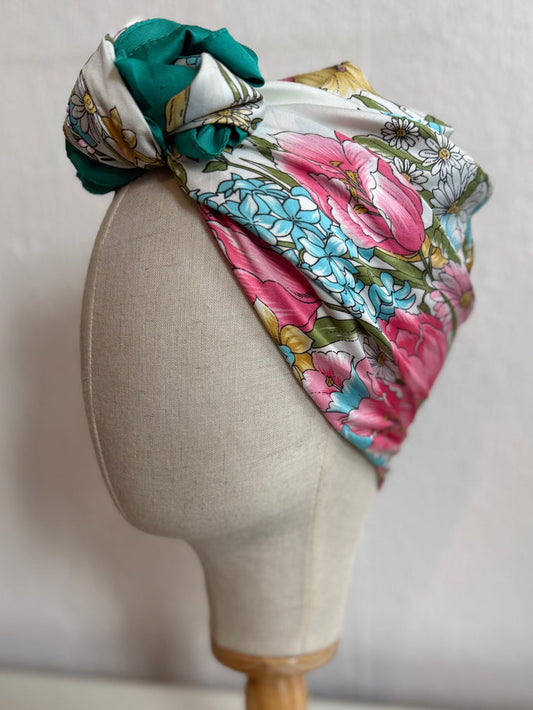Pink/White/Teal Floral Print True Vintage Scarf