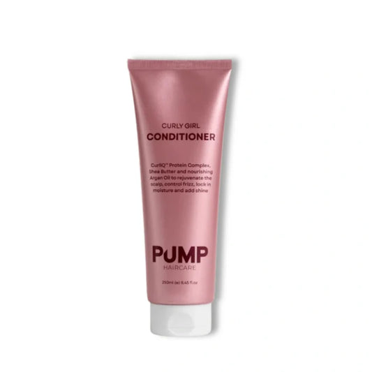 Pink tube of Pump Curly Girl Conditioner on a white background