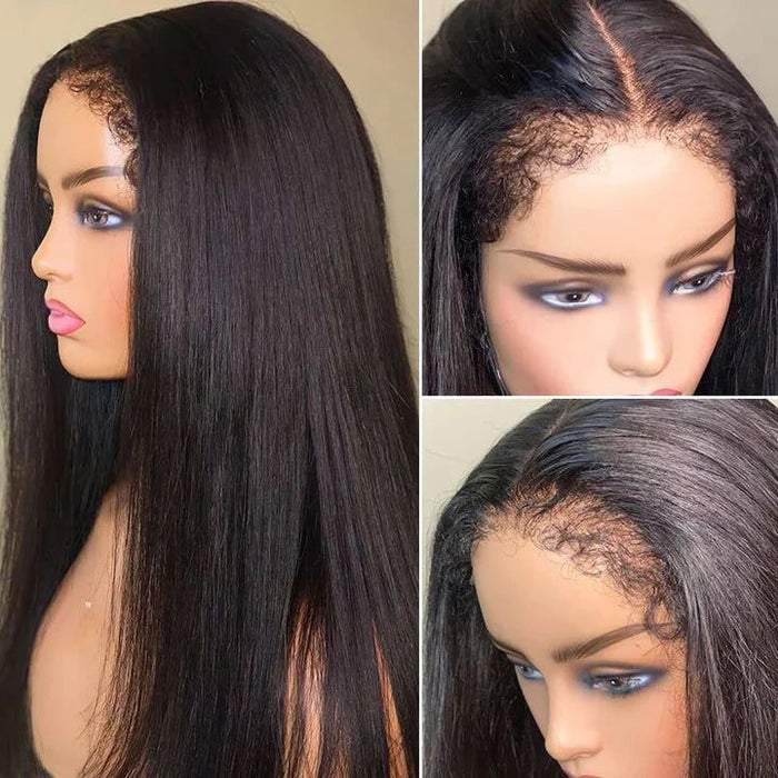 qvr wigs straight human hair lace frontal 13x4 with curly edges and baby hair   2/2