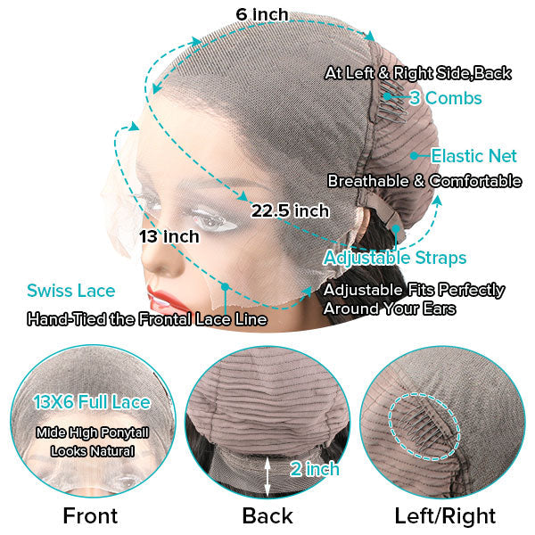 QVR Water Wave Wigs Curly Human Hair Wig 13x6 Full Lace HD Transparent Lace Wig Natural Color