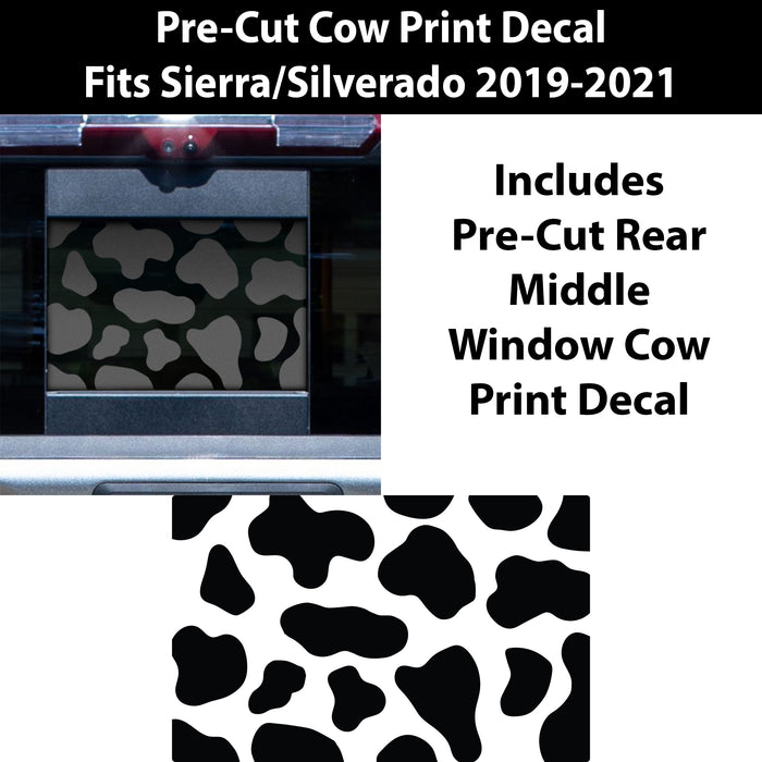 Rear Back Middle Window Cow Print Vinyl Decal Stickers Fits Chevy Silverado and GMC Sierra 2019 - 2022 - Bogar Tech Designs