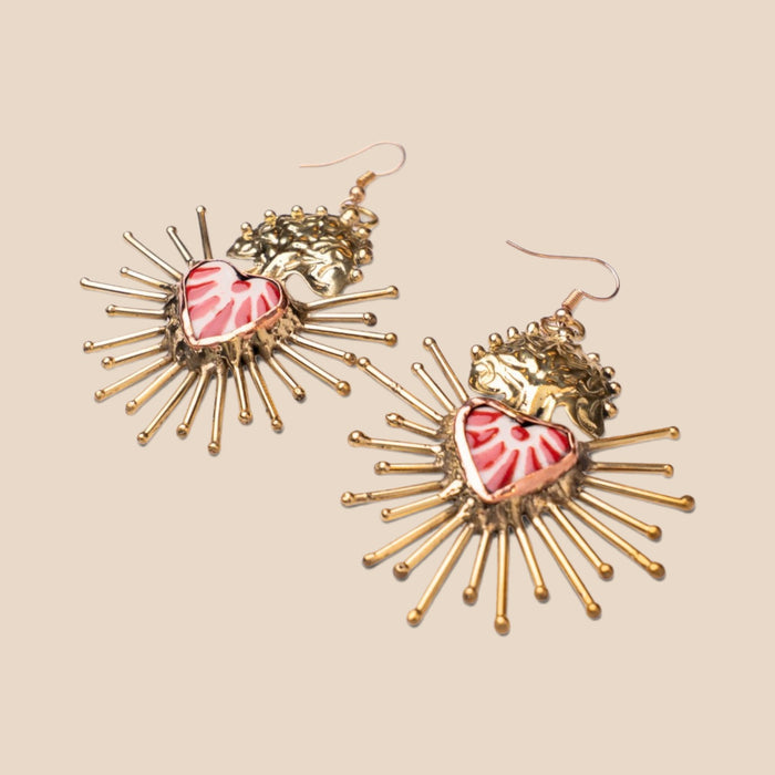 Red Talavera Sacred Heart Earrings