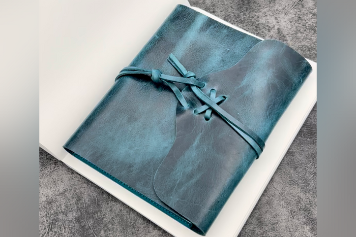 Refillable Leather Wrap Journal / Planner Cover - C. H. Ocean Blue