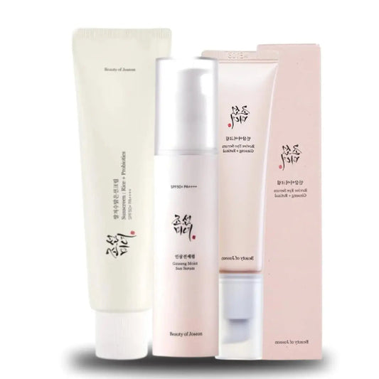 Revive Eye Serum & Ginseng Moise Sun Serum & Relief Sun: Rice + Probiotics Beauty of Joseon Set - DOKAN