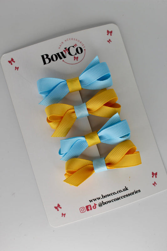 School Blue Topaz and Yellow Gold Ballerina Bows - Set of 4 - Clip
