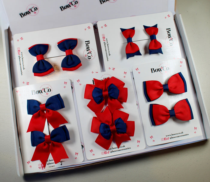 School Bow Bundle Saver - 10 Pack - Navy Blue and Red - Clip
