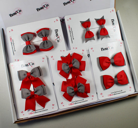 School Bow Bundle Saver - 10 Pack - Red and Grey - Clip