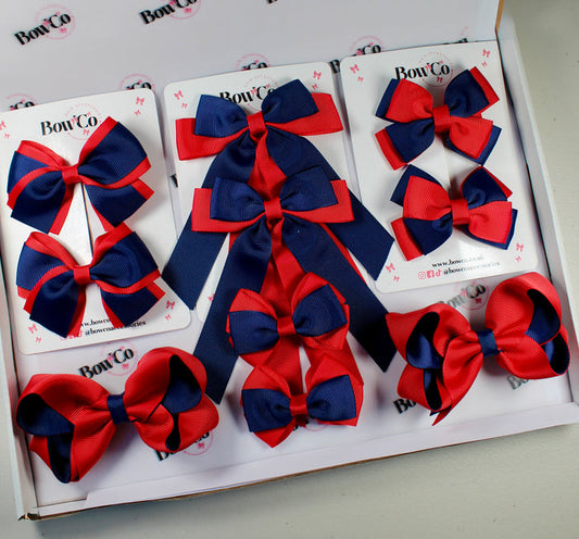 School Bow Bundle Saver - 10 Pack - Red and Navy Blue - Clip