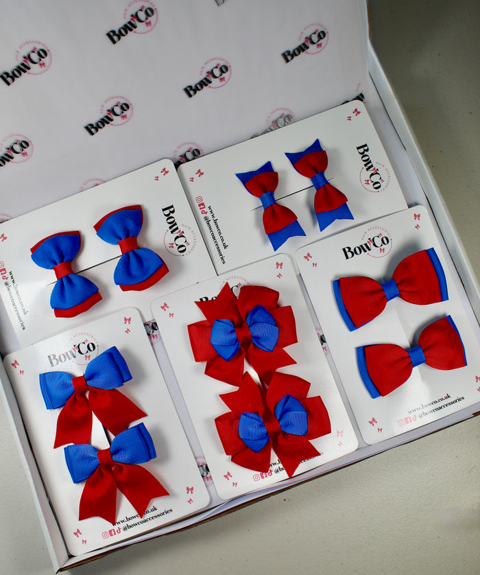 School Bow Bundle Saver - 10 Pack - Royal Blue and Red - Clip