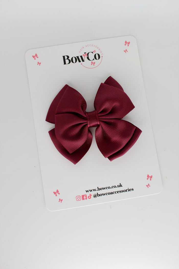 School Bow Burgundy - Layer Edge Bow - Clip