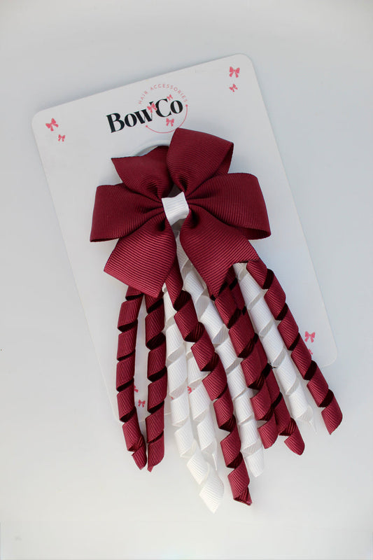 School Bow Burgundy and White - Pinwheel Corker Bow - Elastic