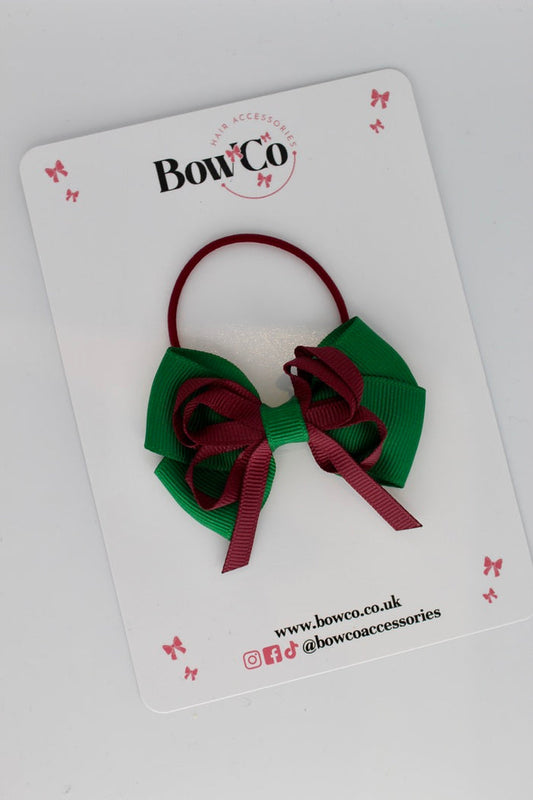 School Bow Forest Green and Burgundy - Double Bow - Elastic