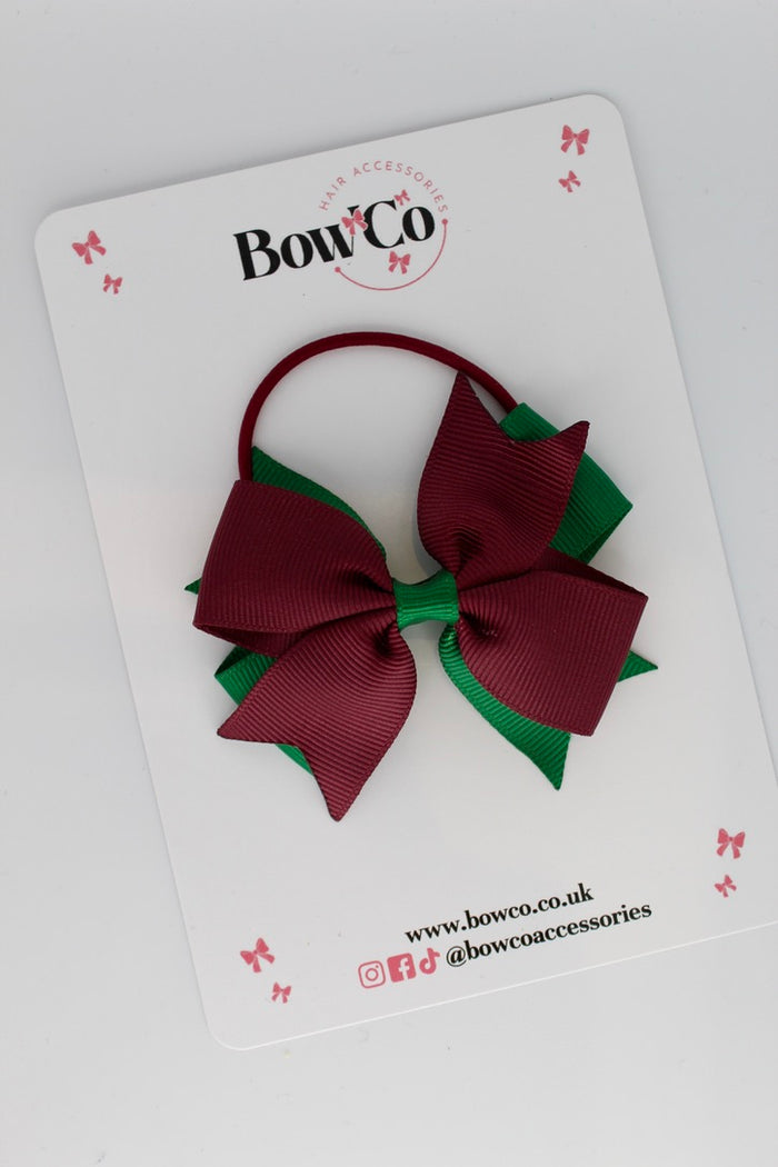 School Bow Forest Green and Burgundy - Layer Tail Bow - Elastic