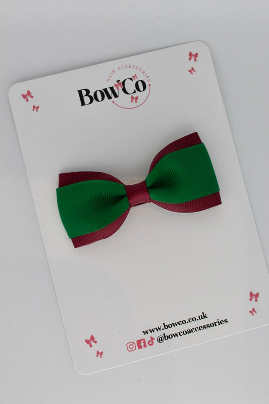 School Bow Forest Green and Burgundy - Tuxedo Bow - Clip