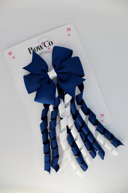 School Bow Navy and White Blue - Pinwheel Corker Bow - Elastic