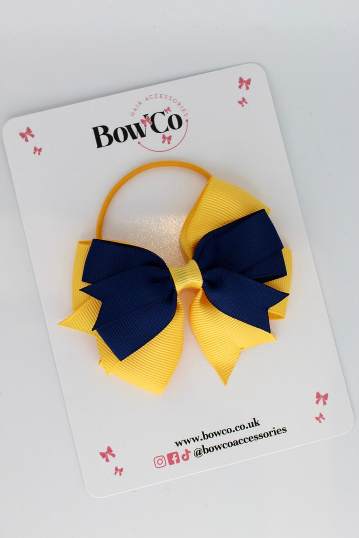 School Bow Navy and Yellow Gold - Double Tail Bow - Elastic