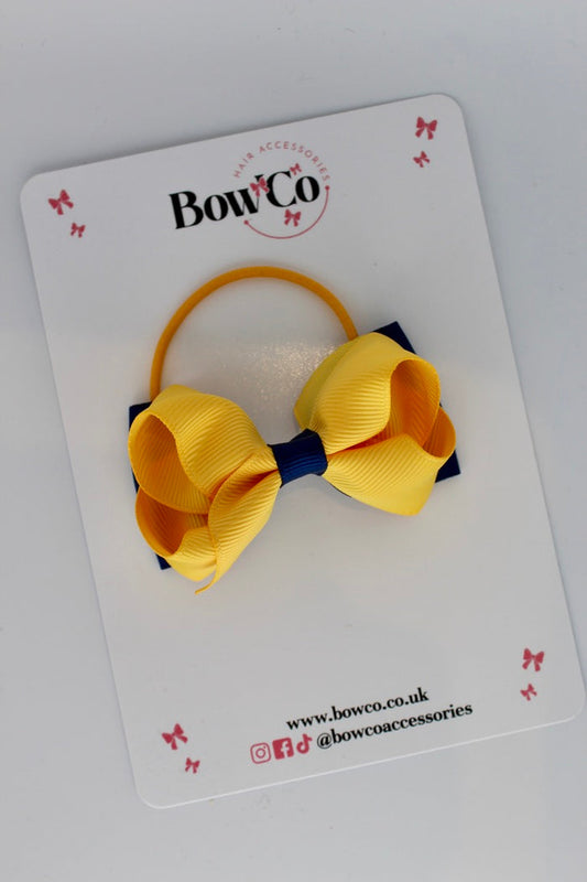 School Bow Navy and Yellow Gold - Pleated Bow - Elastic