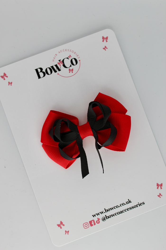 School Bow Red and Black - Double Bow - Clip