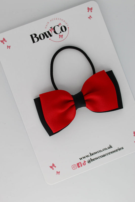 School Bow Red and Black - Double Lapel Bow - Elastic