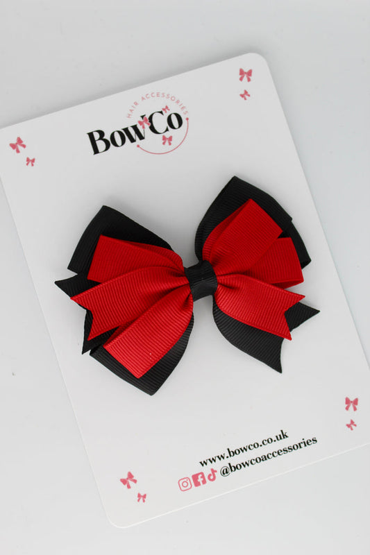 School Bow Red and Black - Double Tail Bow - Clip