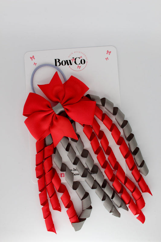 School Bow Red and Metal Grey - Pinwheel Corker Bow - Elastic