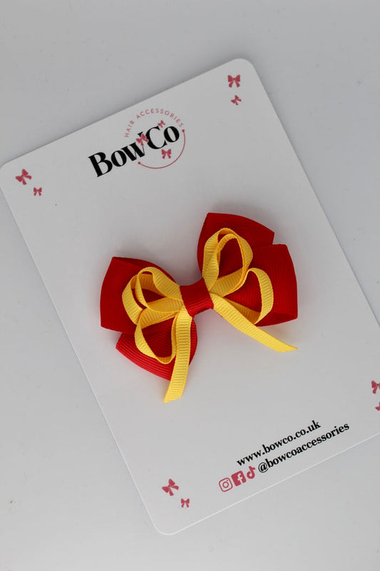 School Bow Red and Yellow Gold - Double Bow - Clip