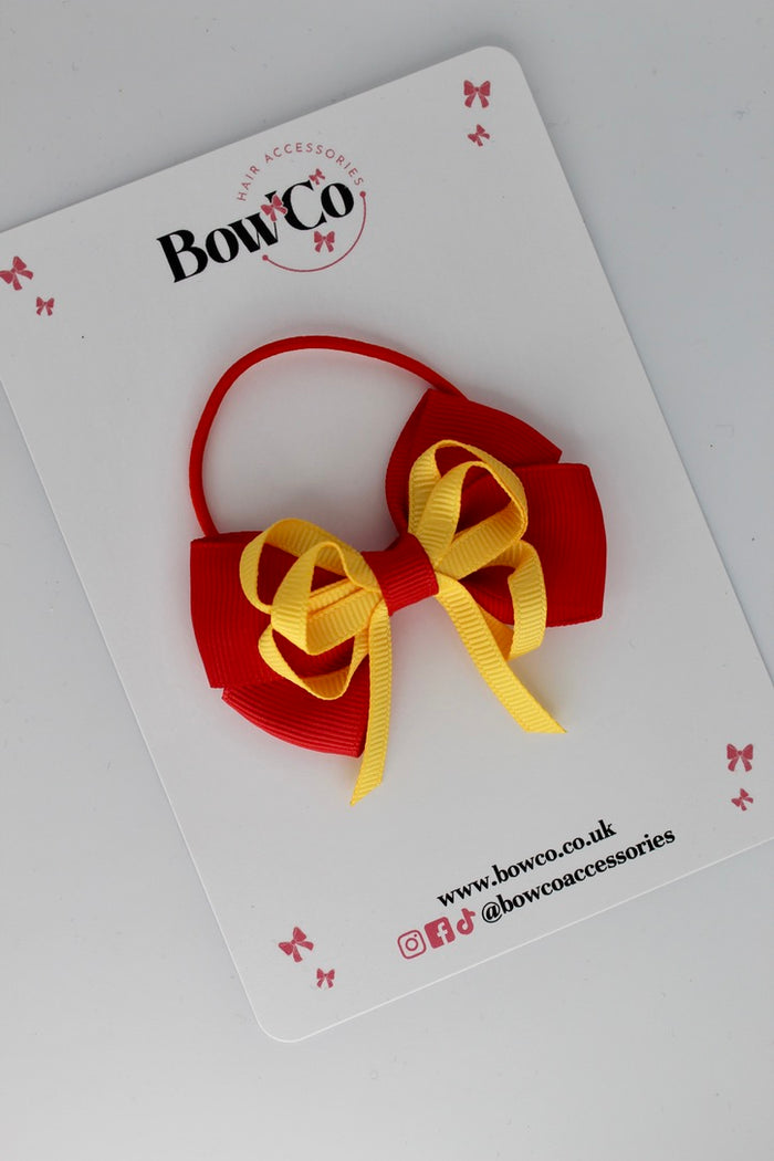 School Bow Red and Yellow Gold - Double Bow - Elastic