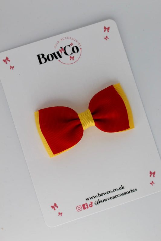 School Bow Red and Yellow Gold - Double Lapel Bow - Clip