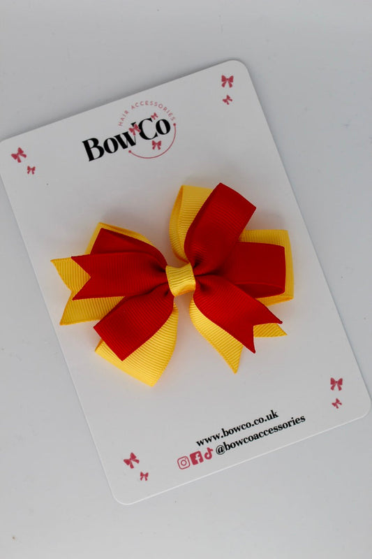 School Bow Red and Yellow Gold - Double Tail Bow - Clip