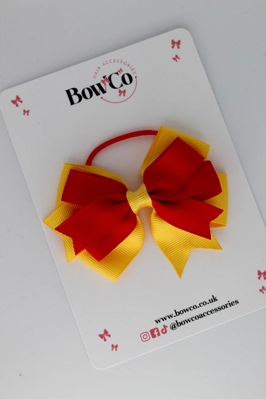 School Bow Red and Yellow Gold - Double Tail Bow - Elastic