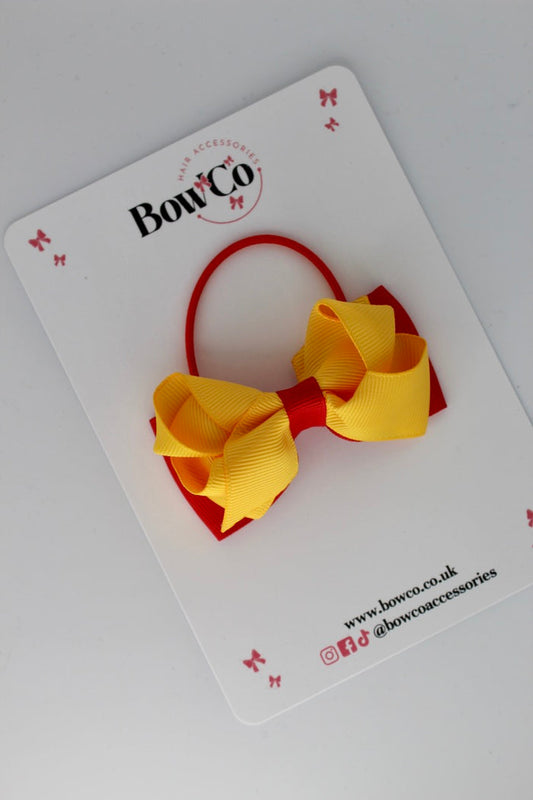 School Bow Red and Yellow Gold - Pleated Bow - Elastic