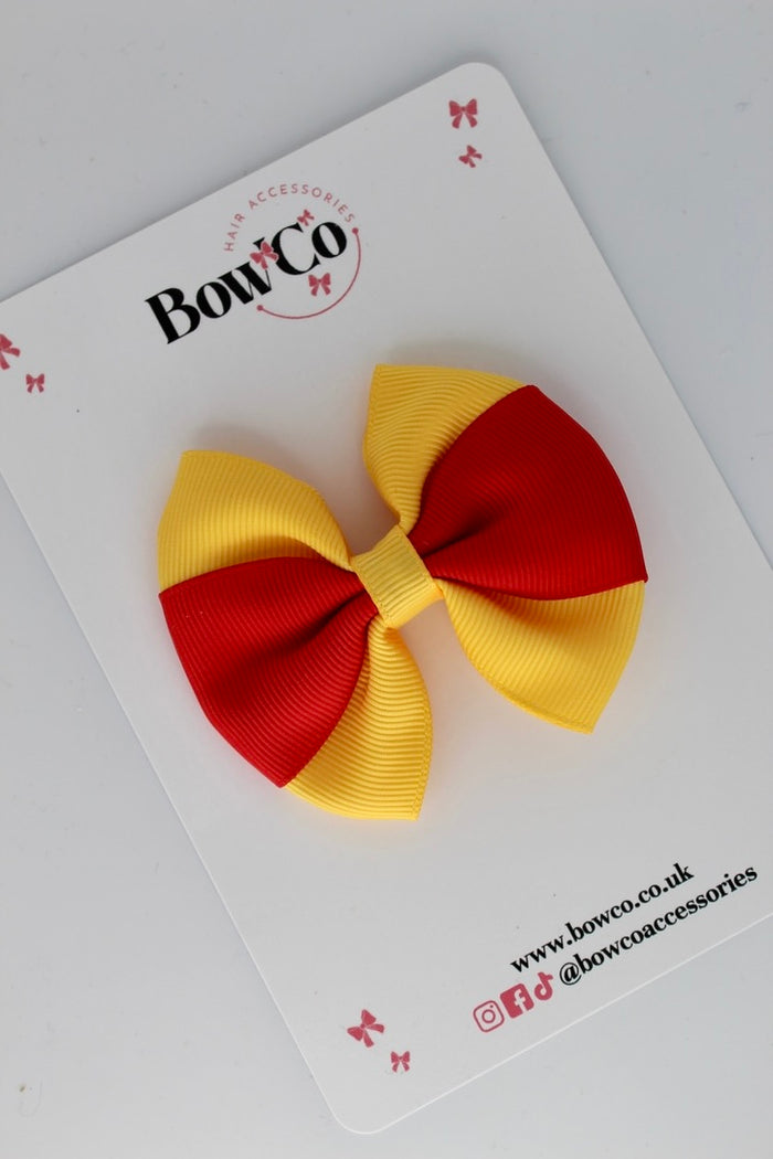 School Bow Red and Yellow Gold - Round Tuxedo Bow - Clip