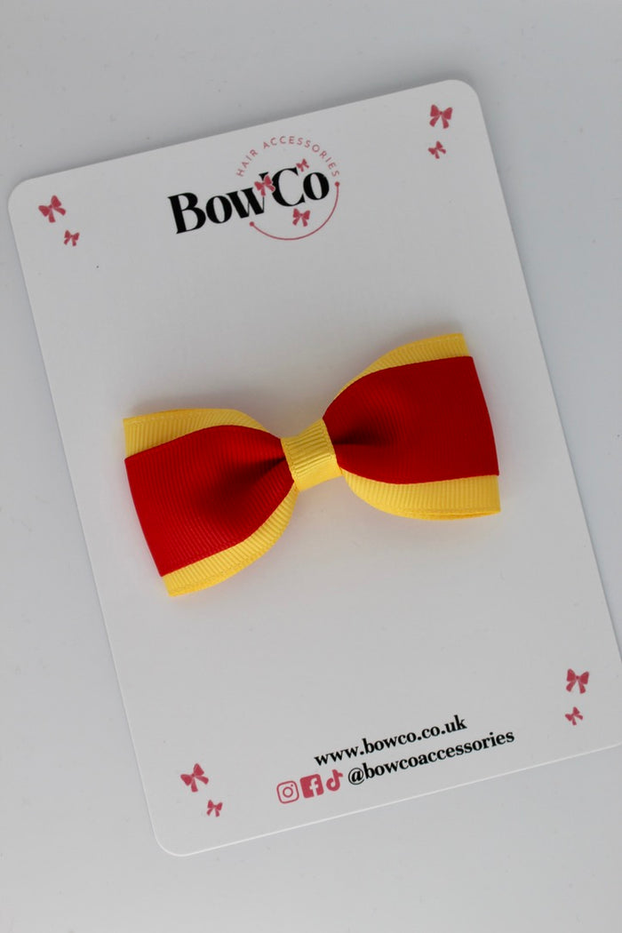 School Bow Red and Yellow Gold - Tuxedo Bow - Clip