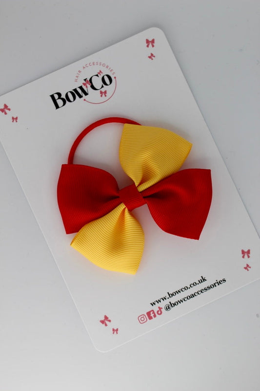 School Bow Red and Yellow Gold - Twist Bow - Elastic